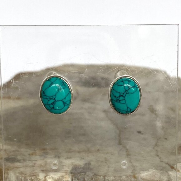 Sterling Silver 925 Oval Dyed Howlite Faux Turquoise Necklace & Earring Set - Picture 12 of 16